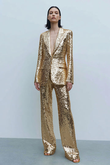 2 pièces paillettes dorées scintillantes femmes bal costumes avec poches